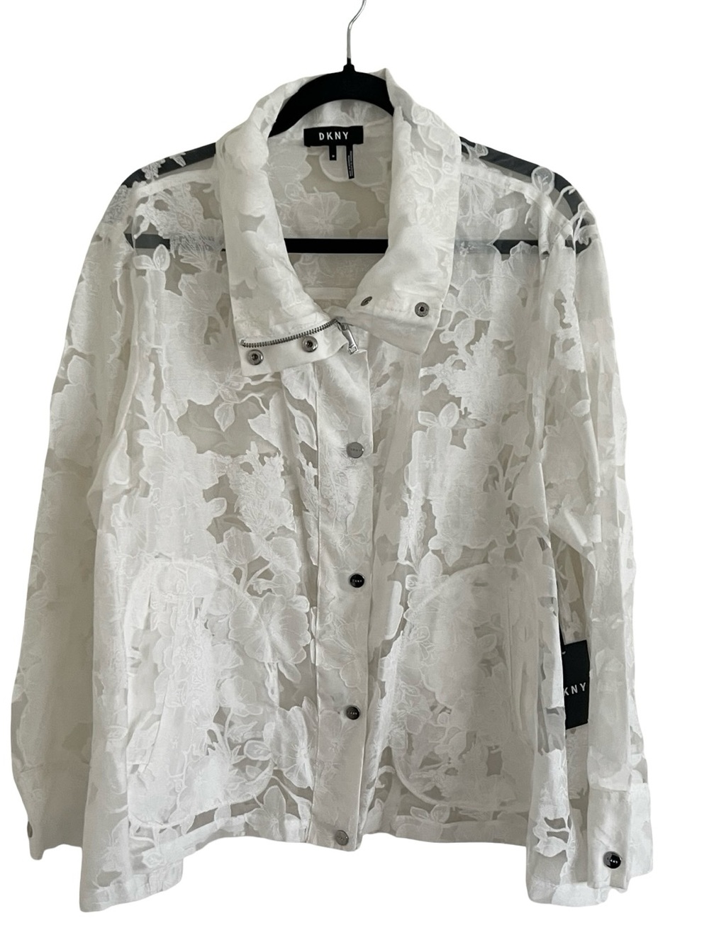 DKNY White Sheer Mesh Lace Floral Zip Jacket NWT Medium
